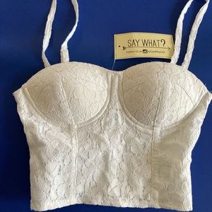 NWT white lace bustier crop top -XS